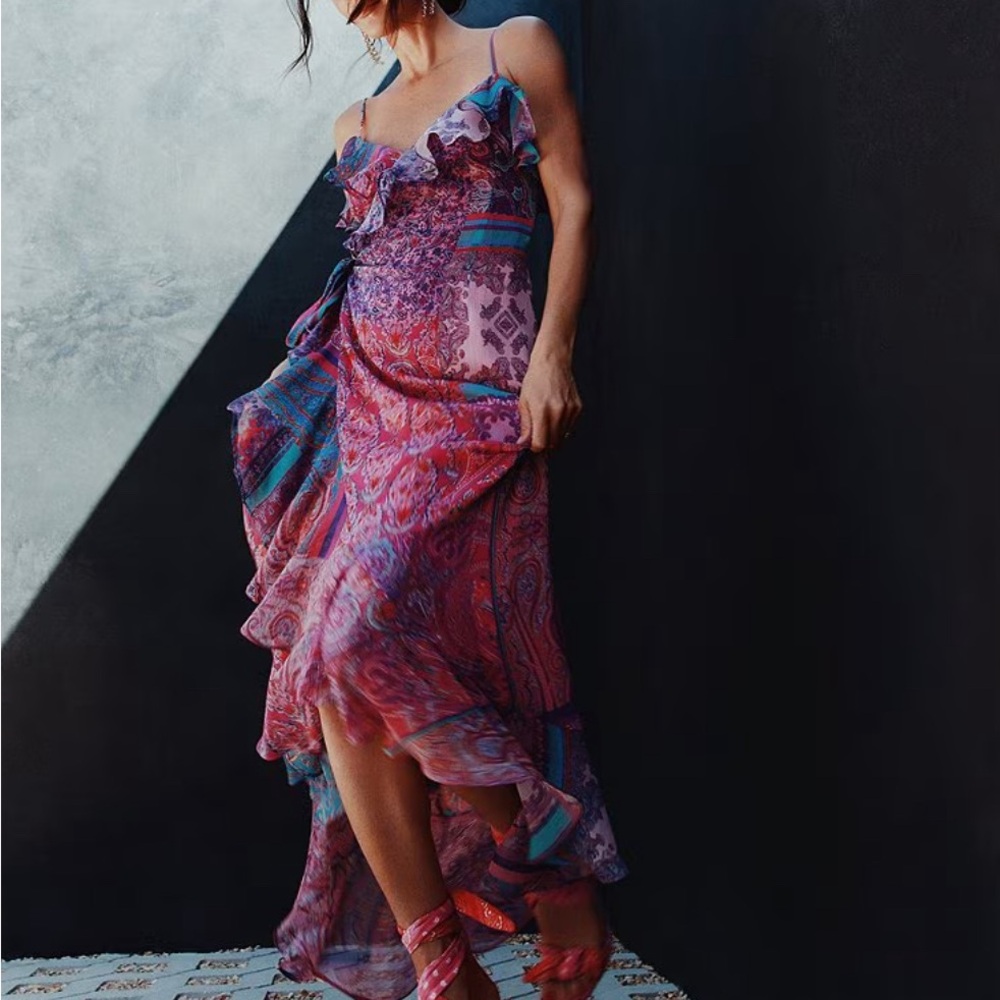 NWT Gianni Binix DANNIJO Isabella Printed Sleeveless Ruffle Crinkle Chiffon - Picture 4 of 9